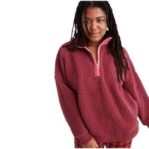 Aerie XS Half-Zip Sherpa Pullover Burgundy & Pink